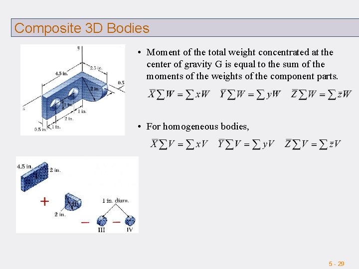 Composite 3 D Bodies • Moment of the total weight concentrated at the center