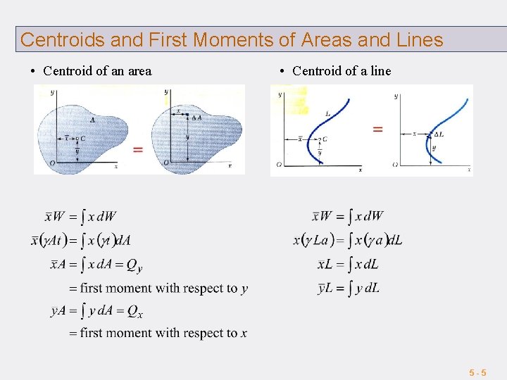 Centroids and First Moments of Areas and Lines • Centroid of an area •