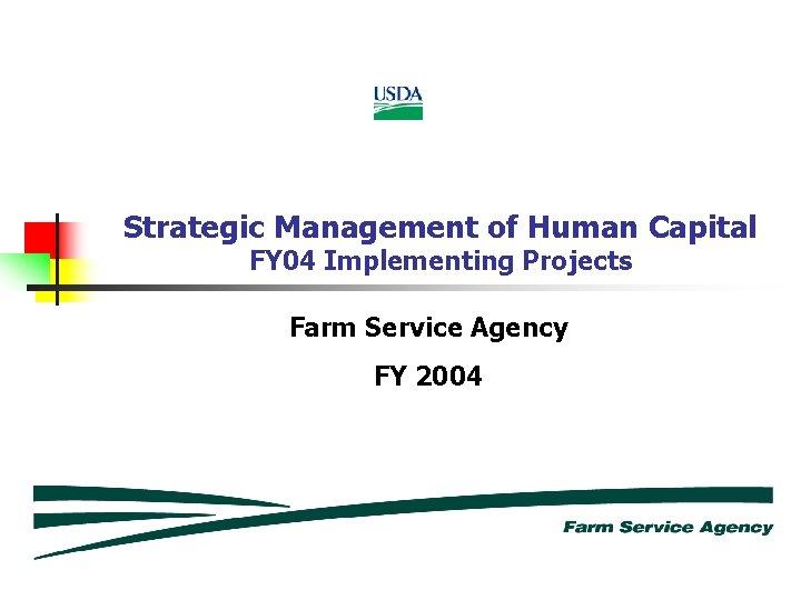 Strategic Management of Human Capital FY 04 Implementing Projects Farm Service Agency FY 2004