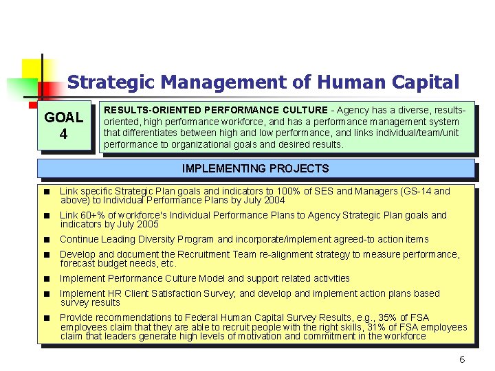 Strategic Management of Human Capital GOAL 4 RESULTS-ORIENTED PERFORMANCE CULTURE - Agency has a