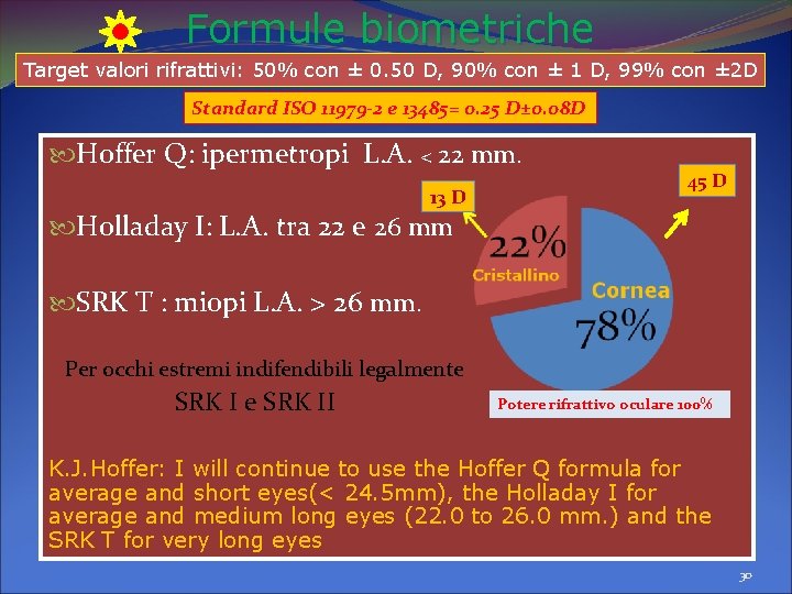 Formule biometriche Target valori rifrattivi: 50% con ± 0. 50 D, 90% con ± Formule biometriche Target valori rifrattivi: 50% con ± 0. 50 D, 90% con ±