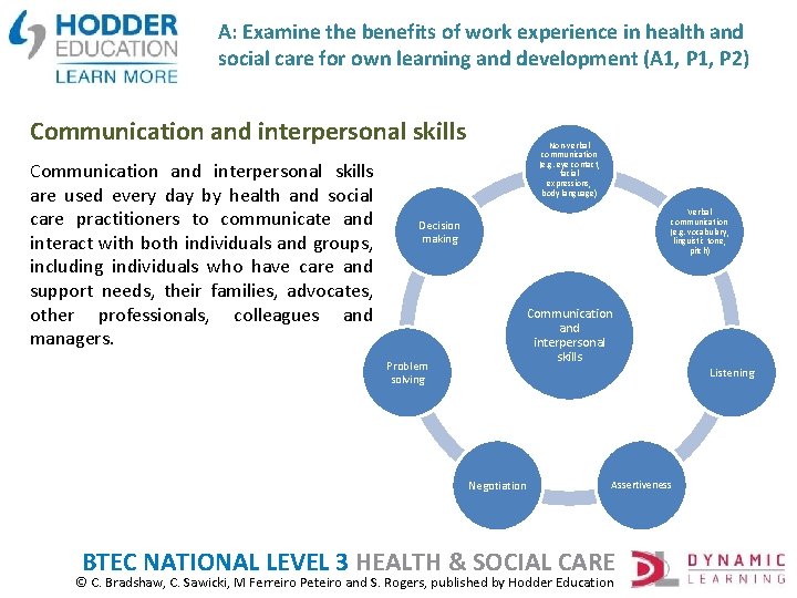 A: Examine the benefits of work experience in health and social care for own