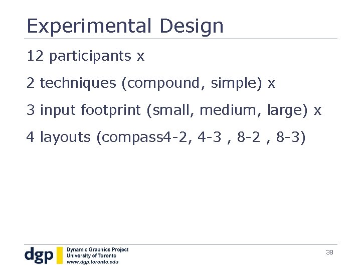 Experimental Design 12 participants x 2 techniques (compound, simple) x 3 input footprint (small,