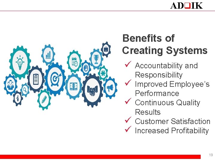 ADq. IK Benefits of Creating Systems ü Accountability and ü ü Responsibility Improved Employee’s