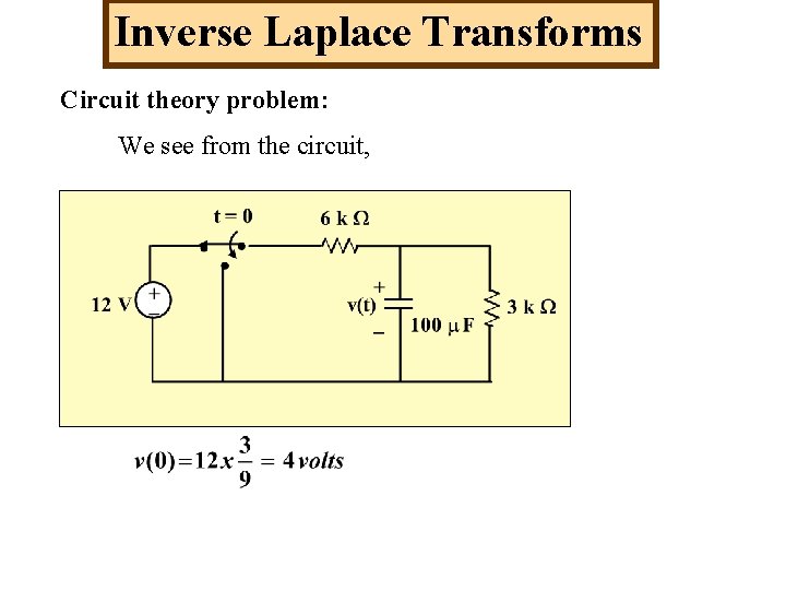 Inverse Laplace Transforms Circuit theory problem: We see from the circuit, 