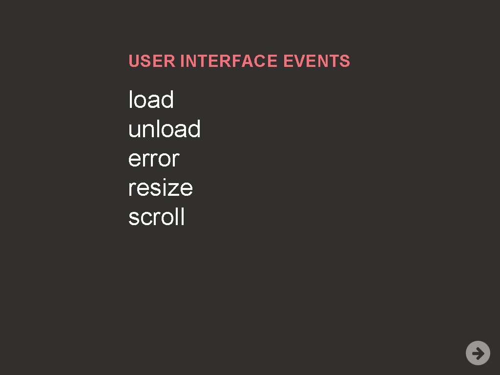 USER INTERFACE EVENTS load unload error resize scroll 