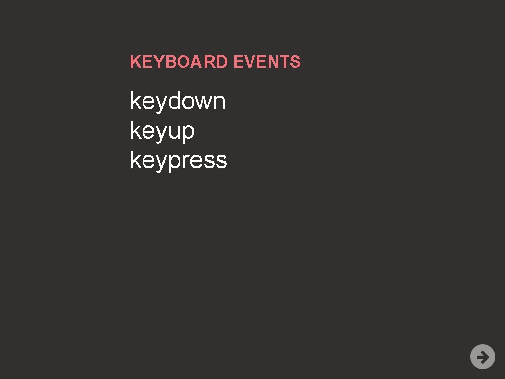 KEYBOARD EVENTS keydown keyup keypress 