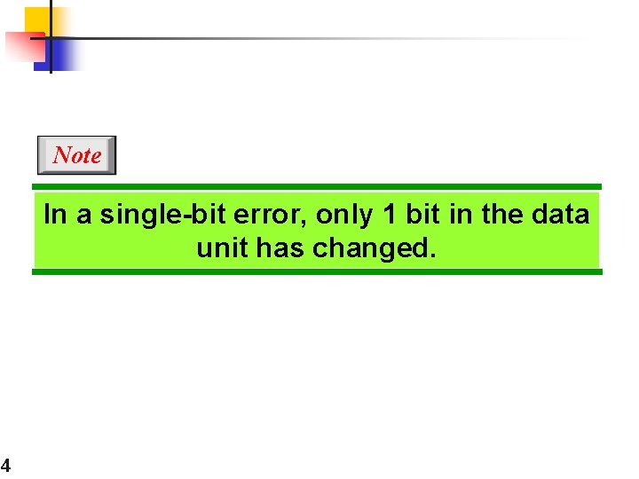 Note In a single-bit error, only 1 bit in the data unit has changed.