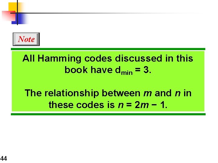 Note All Hamming codes discussed in this book have dmin = 3. The relationship