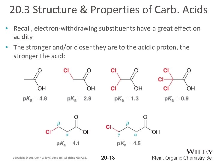 20. 3 Structure & Properties of Carb. Acids • Recall, electron-withdrawing substituents have a