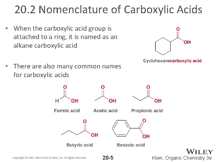 20. 2 Nomenclature of Carboxylic Acids • When the carboxylic acid group is attached