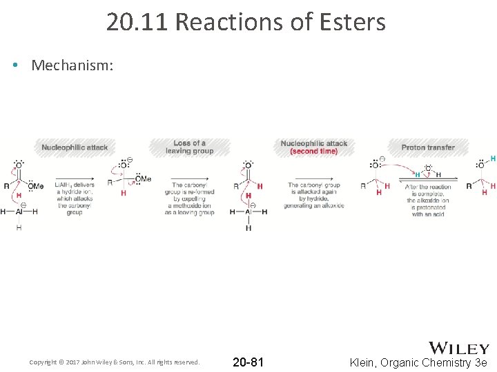 20. 11 Reactions of Esters • Mechanism: Copyright © 2017 John Wiley & Sons,