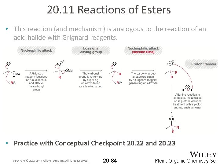 20. 11 Reactions of Esters • This reaction (and mechanism) is analogous to the