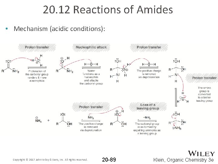 20. 12 Reactions of Amides • Mechanism (acidic conditions): Copyright © 2017 John Wiley