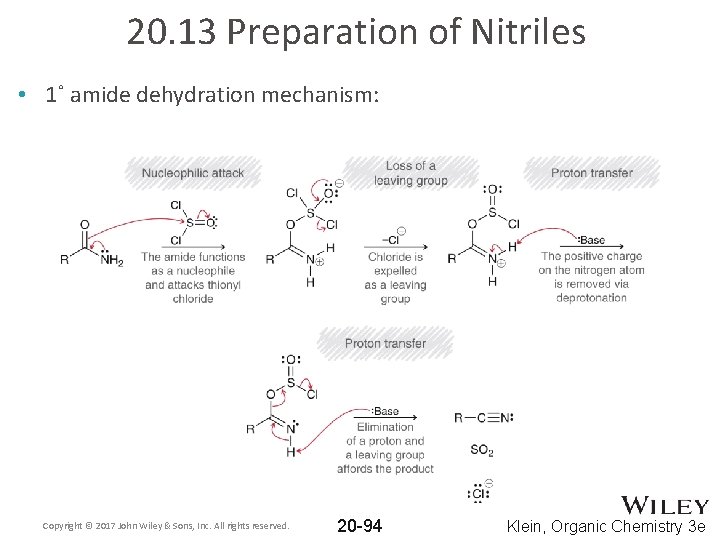 20. 13 Preparation of Nitriles • 1˚ amide dehydration mechanism: Copyright © 2017 John