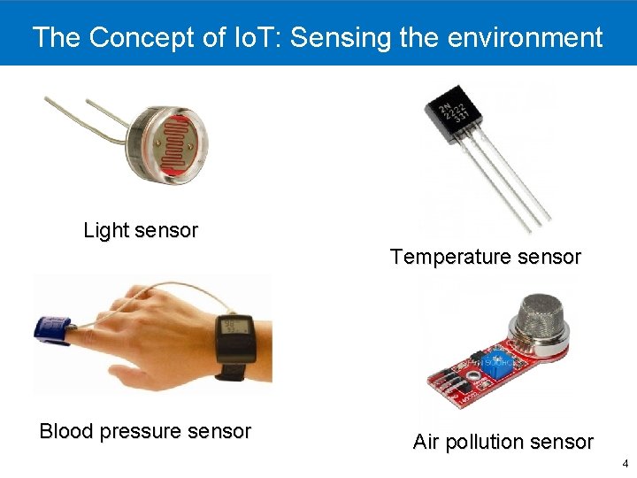 The Concept of Io. T: Sensing the environment Light sensor Temperature sensor Blood pressure