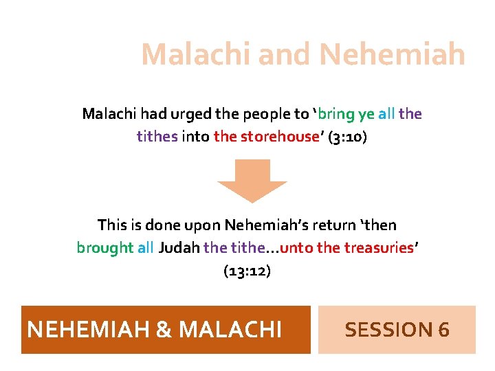 Malachi and Nehemiah Malachi had urged the people to ‘bring ye all the tithes