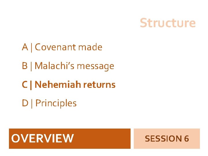 Structure A | Covenant made B | Malachi’s message C | Nehemiah returns D