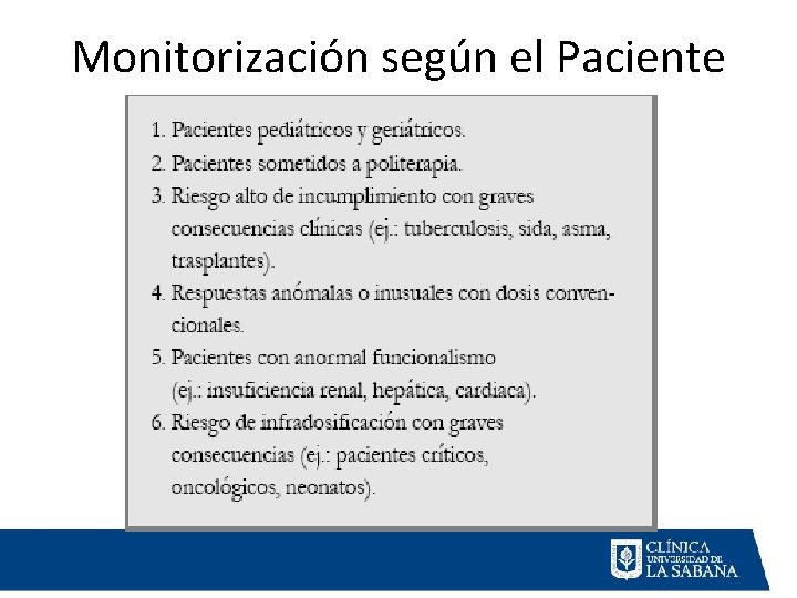 Monitorización según el Paciente 