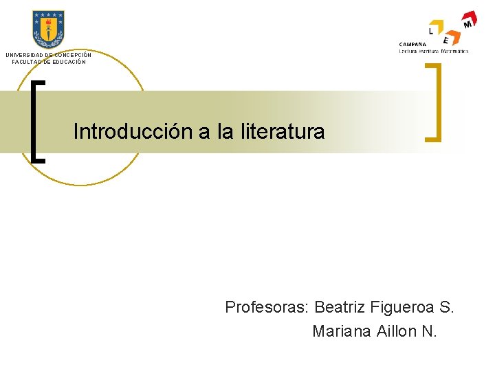 UNIVERSIDAD DE CONCEPCIÓN FACULTAD DE EDUCACIÓN Introducción a la literatura Profesoras: Beatriz Figueroa S.