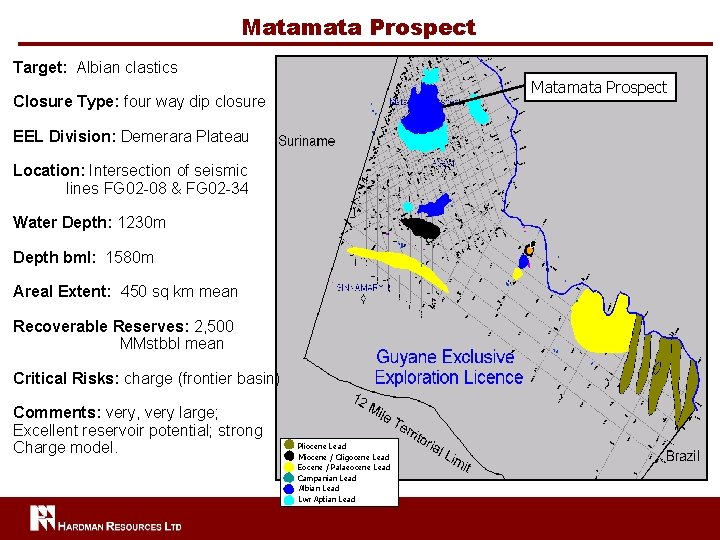 Matamata Prospect Target: Albian clastics Matamata Prospect Closure Type: four way dip closure EEL