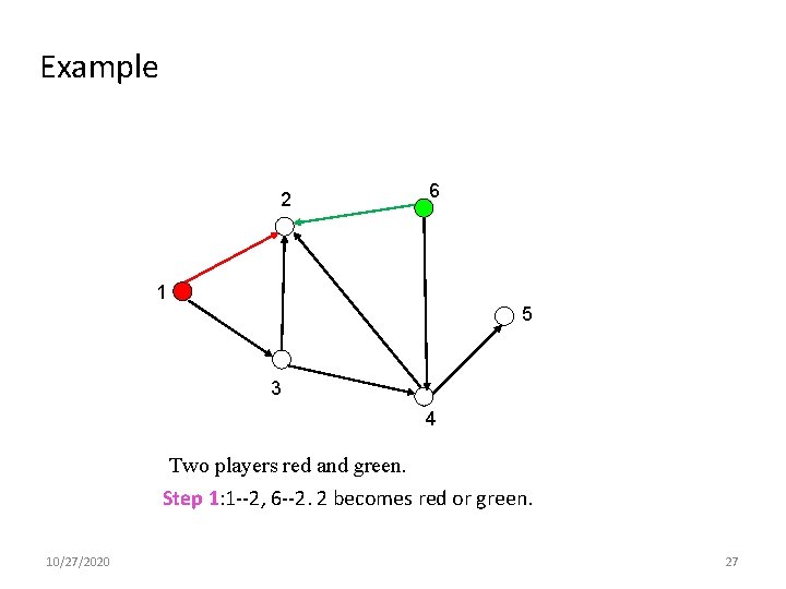 Example 2 6 1 5 3 4 Two players red and green. Step 1: