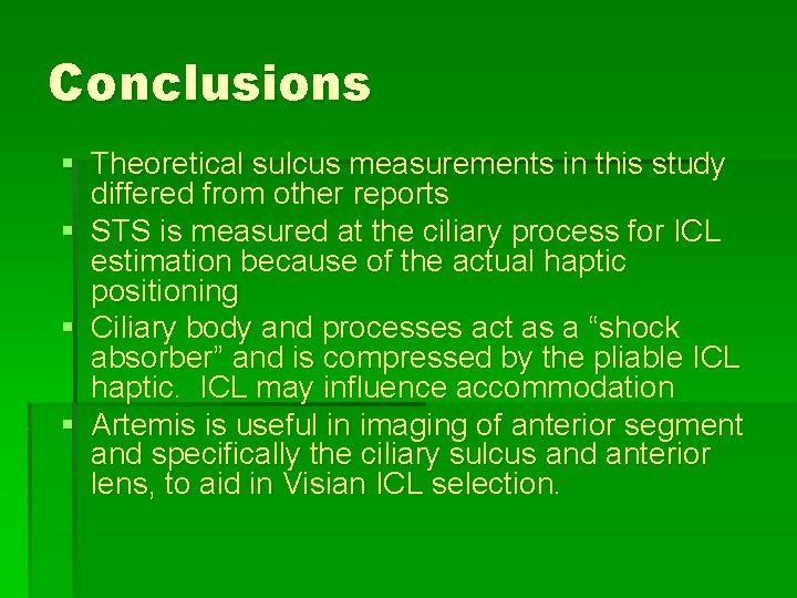 Conclusions § Theoretical sulcus measurements in this study differed from other reports § STS Conclusions § Theoretical sulcus measurements in this study differed from other reports § STS