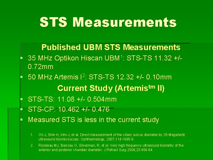 STS Measurements Published UBM STS Measurements § 35 MHz Optikon Hiscan UBM 1: STS-TS STS Measurements Published UBM STS Measurements § 35 MHz Optikon Hiscan UBM 1: STS-TS