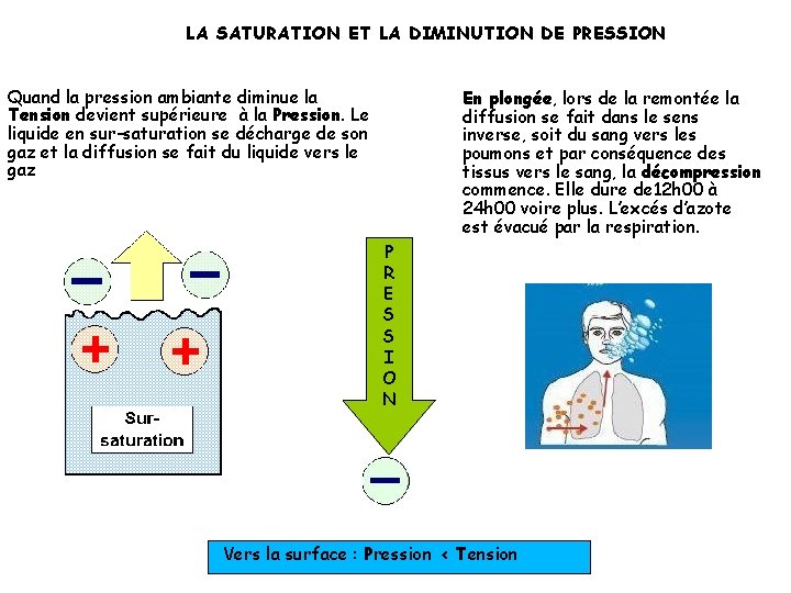 LA SATURATION ET LA DIMINUTION DE PRESSION Quand la pression ambiante diminue la Tension