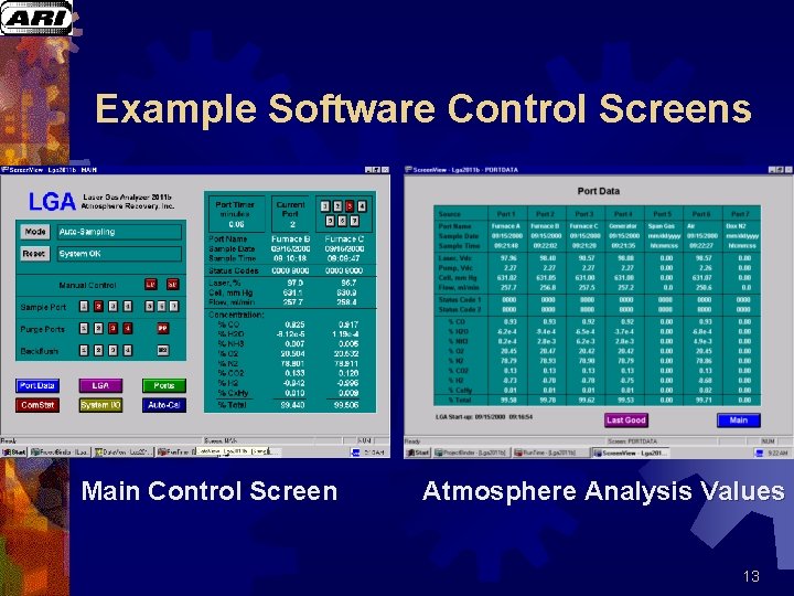Example Software Control Screens Main Control Screen Atmosphere Analysis Values 13 