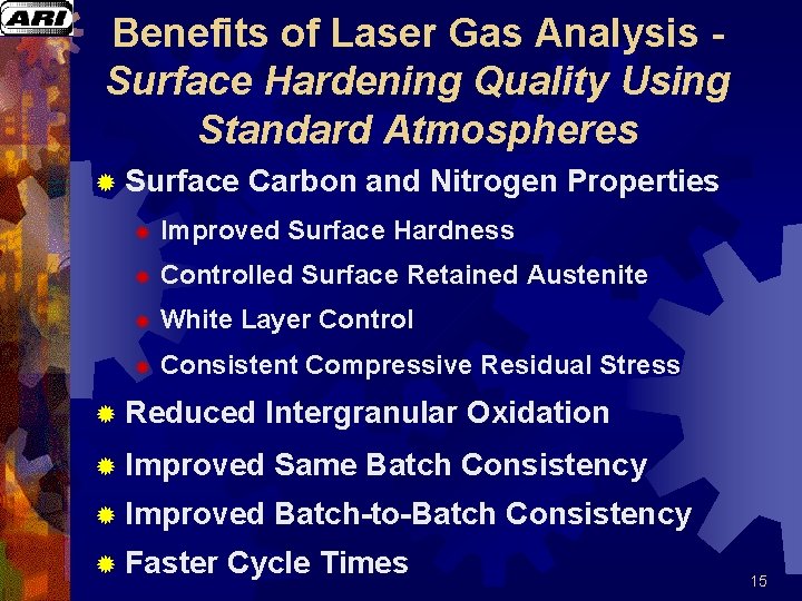 Benefits of Laser Gas Analysis Surface Hardening Quality Using Standard Atmospheres ® Surface Carbon