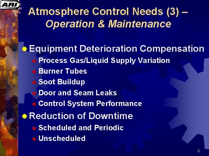 Atmosphere Control Needs (3) – Operation & Maintenance ® Equipment Deterioration Compensation ® Process