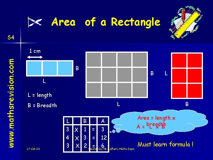 Area of a Rectangle S 4 www. mathsrevision. com 1 cm B B L