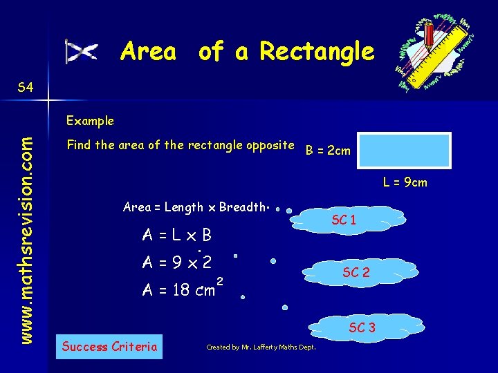 Area of a Rectangle S 4 www. mathsrevision. com Example Find the area of