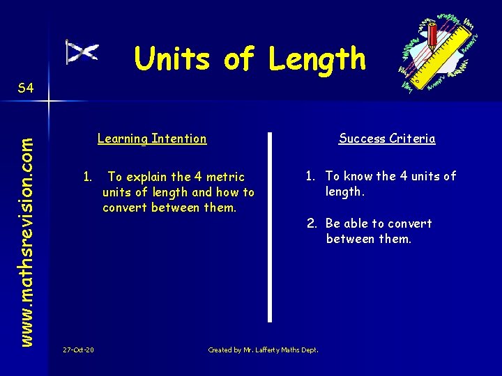 Units of Length www. mathsrevision. com S 4 Learning Intention 1. 27 -Oct-20 Success