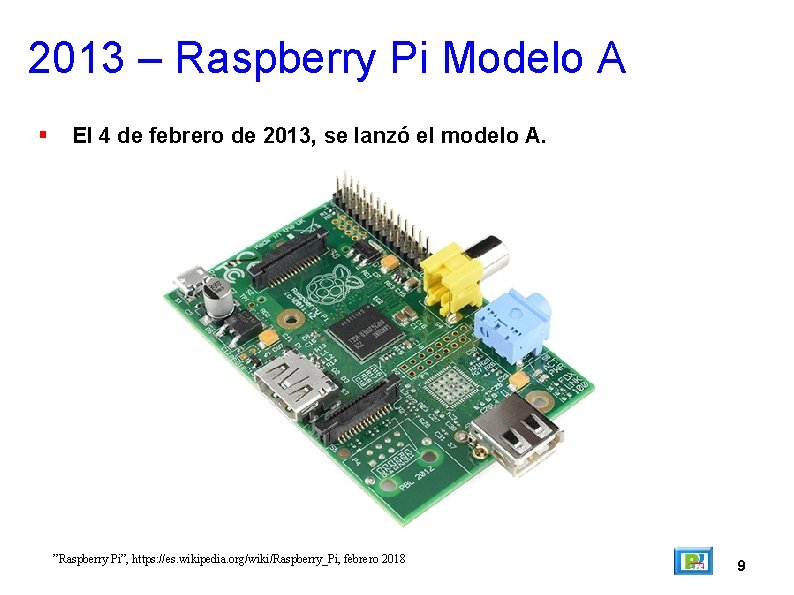 2013 – Raspberry Pi Modelo A El 4 de febrero de 2013, se lanzó