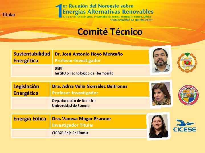 r Titular Comité Técnico Sustentabilidad Dr. José Antonio Hoyo Montaño Profesor-Investigador Energética DEPI Instituto