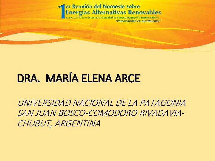 DRA. MARÍA ELENA ARCE UNIVERSIDAD NACIONAL DE LA PATAGONIA SAN JUAN BOSCO-COMODORO RIVADAVIACHUBUT, ARGENTINA