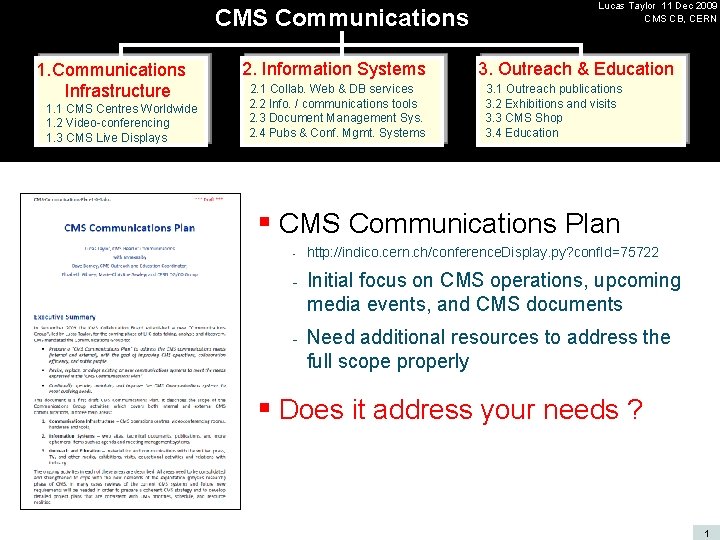 CMS Communications 1. Communications Infrastructure 1. 1 CMS Centres Worldwide 1. 2 Video-conferencing 1.