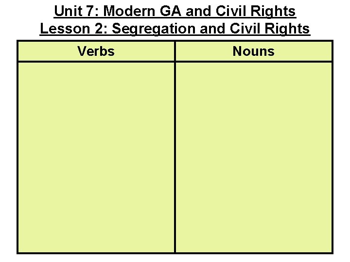 Unit 7: Modern GA and Civil Rights Lesson 2: Segregation and Civil Rights Verbs