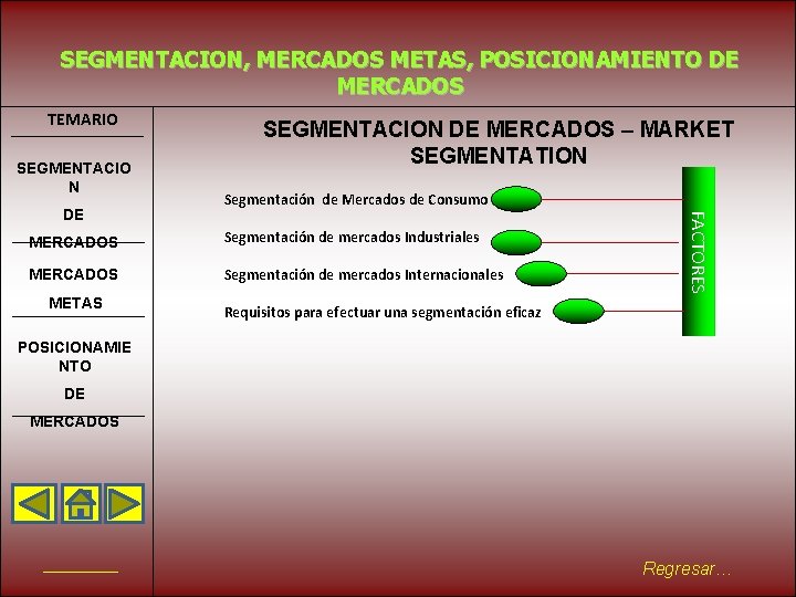 SEGMENTACION, MERCADOS METAS, POSICIONAMIENTO DE MERCADOS TEMARIO SEGMENTACIO N Segmentación de Mercados de Consumo