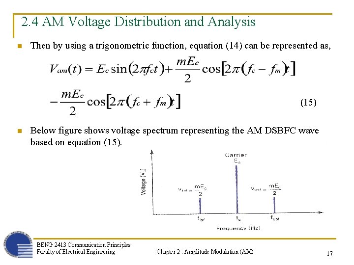 2. 4 AM Voltage Distribution and Analysis n Then by using a trigonometric function,
