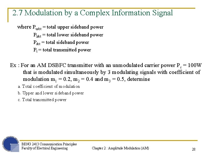 2. 7 Modulation by a Complex Information Signal where Pusbt = total upper sideband