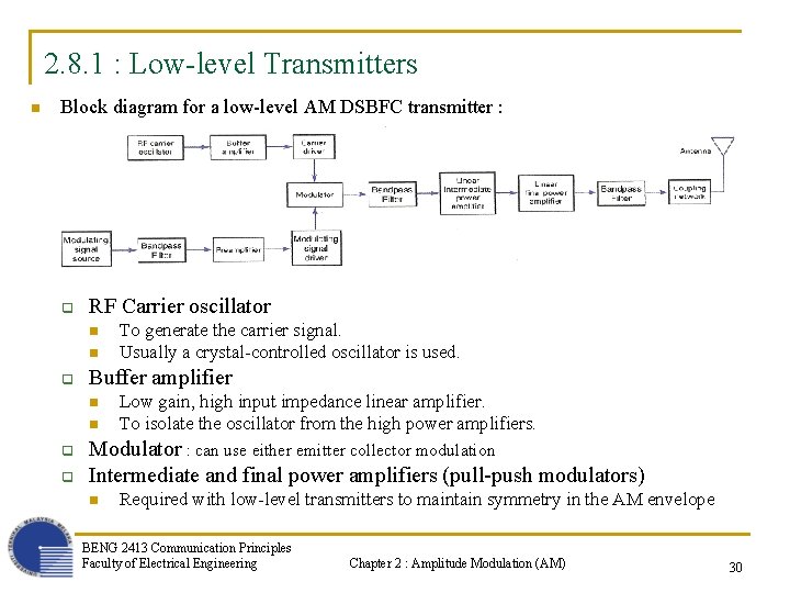 2. 8. 1 : Low-level Transmitters n Block diagram for a low-level AM DSBFC