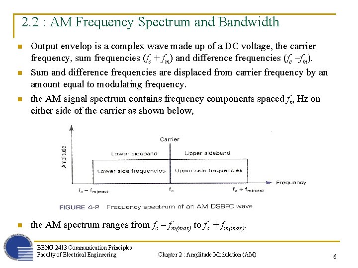 2. 2 : AM Frequency Spectrum and Bandwidth n n Output envelop is a