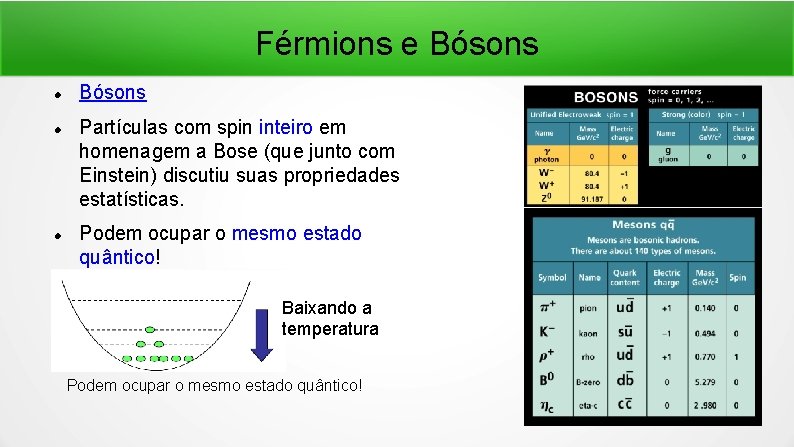 Férmions e Bósons Partículas com spin inteiro em homenagem a Bose (que junto com