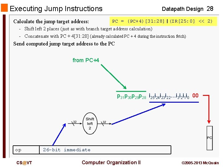 Executing Jump Instructions Calculate the jump target address: Datapath Design 28 PC = (PC+4)[31: