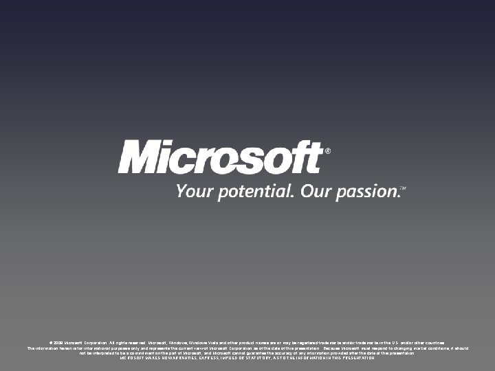 © 2008 Microsoft Corporation. All rights reserved. Microsoft, Windows Vista and other product names