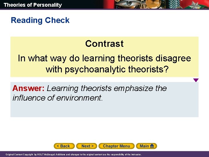 Theories of Personality Reading Check Contrast In what way do learning theorists disagree with