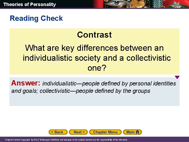 Theories of Personality Reading Check Contrast What are key differences between an individualistic society